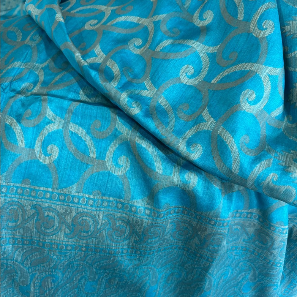 Elegant Blue and Silver Patterned Fabric